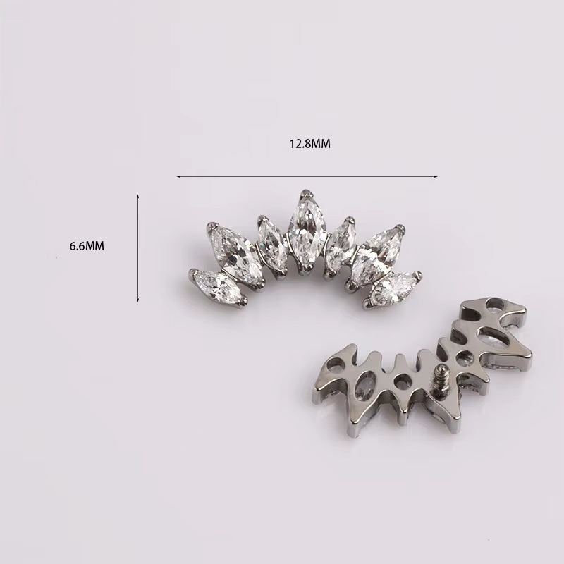 1 Pair Of Women's Earrings, 16 Gauge Implant Grade Titanium Internally Threaded Labret With Marquise And Round CZ Fan Top,Geometric Glow Earrings, Crystal Clusters Blooming