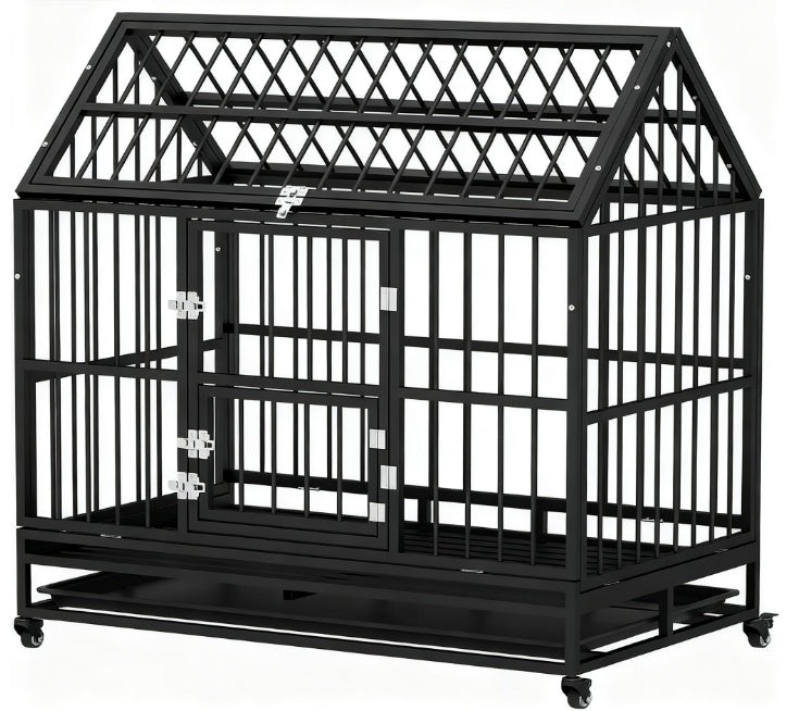 Heavy Duty Dog Crate With 4 Lockable Wheels