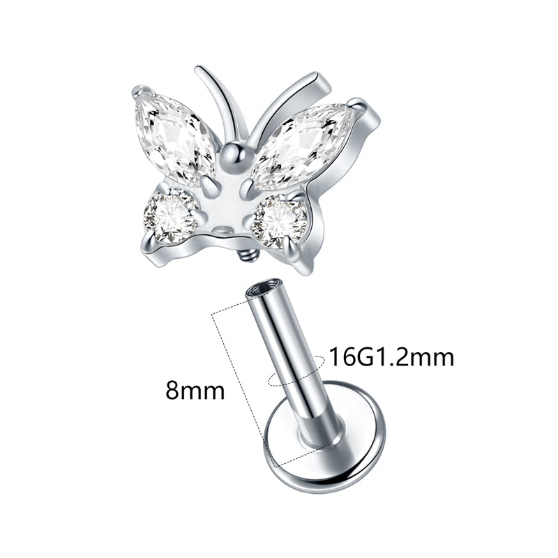Butterfly Whisper 1 Pair Of Women's Earrings, Butterfly Shaped Earrings, Stainless Steel Zircon Earrings With Flowers, Crystal Clusters Blooming