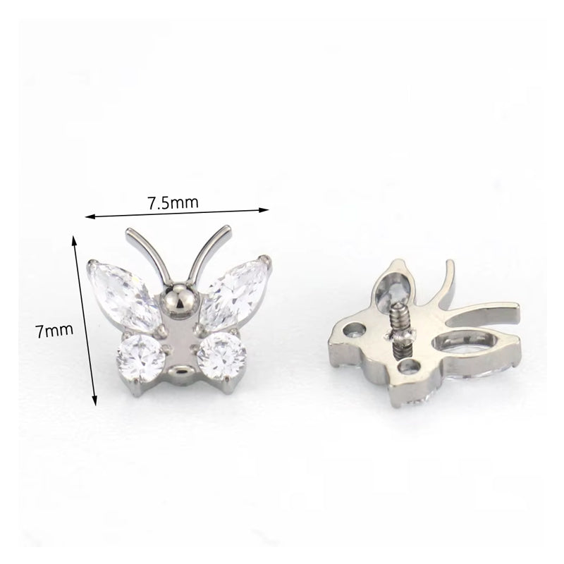 Butterfly Whisper 1 Pair Of Women's Earrings, Butterfly Shaped Earrings, Stainless Steel Zircon Earrings With Flowers, Crystal Clusters Blooming