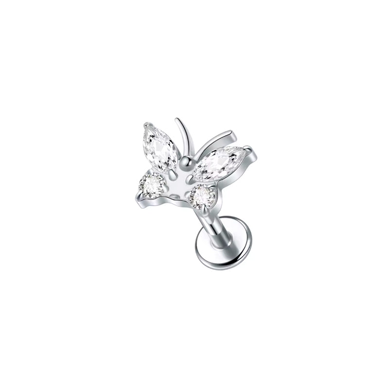 Butterfly Whisper 1 Pair Of Women's Earrings, Butterfly Shaped Earrings, Stainless Steel Zircon Earrings With Flowers, Crystal Clusters Blooming