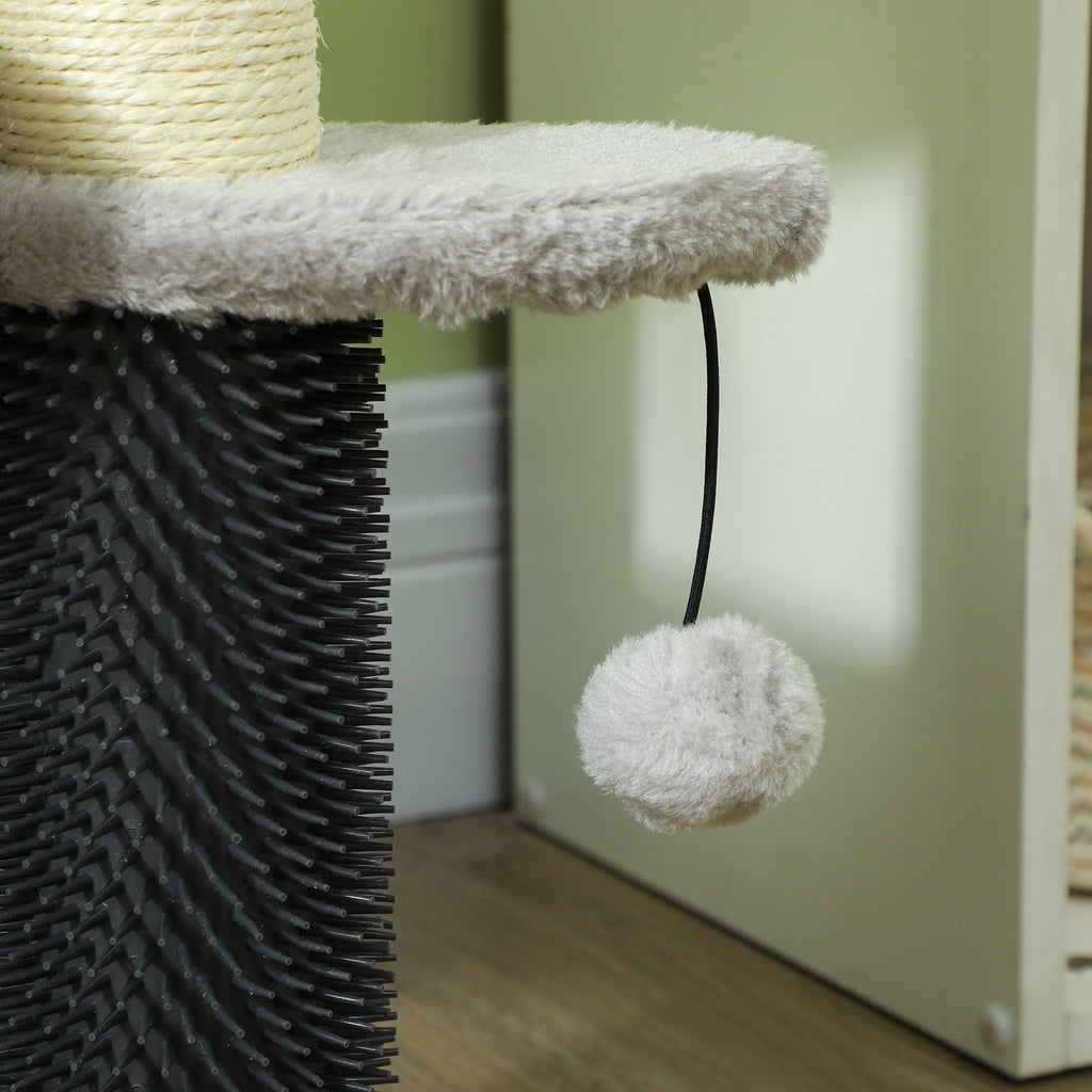 2 in 1 Cat Tree Tower 3-Step Pet Stairs with Scratching Posts, Tickling Post, Toy Balls, for High Beds, Couch
