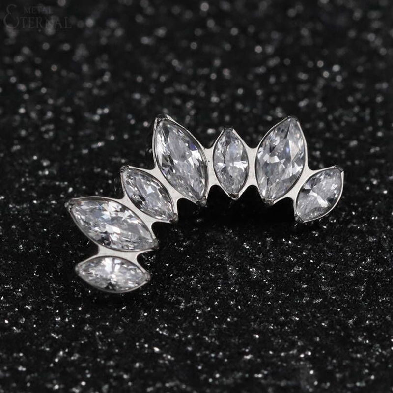 1 Pair Of Women's Earrings, 16 Gauge Implant Grade Titanium Internally Threaded Labret With Marquise And Round CZ Fan Top,Geometric Glow Earrings, Crystal Clusters Blooming