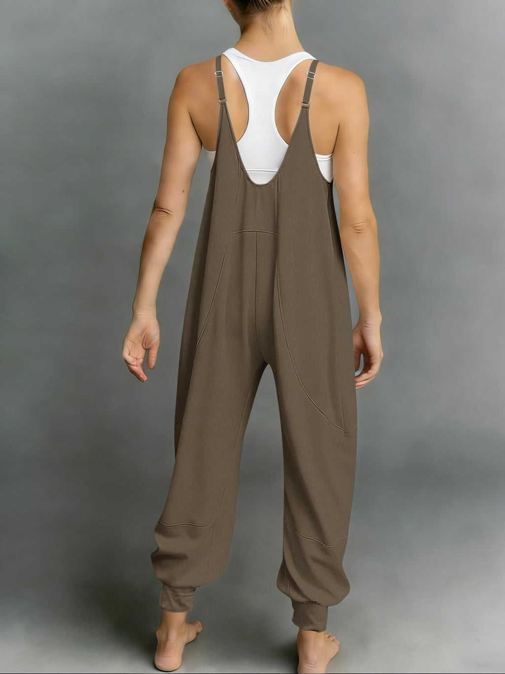 Fisoew Jumpsuits For Women Summer Casual Overalls Spaghetti Strap Sleeveless Pleated Rompers Jumpers With Pockets