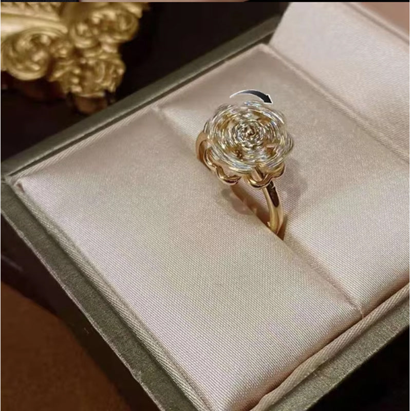 Rotate Rings For Women,Zircon Stainless Steel Open Adjustable Ring  Gift Jewelry