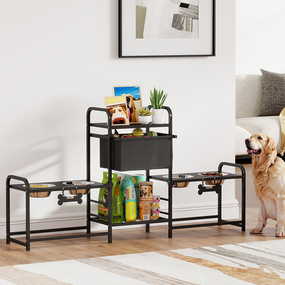 3 Height Adjustable Dog Bowl Stand Oxford Fabric With Features Four  Bowls, Toy Bin Basket