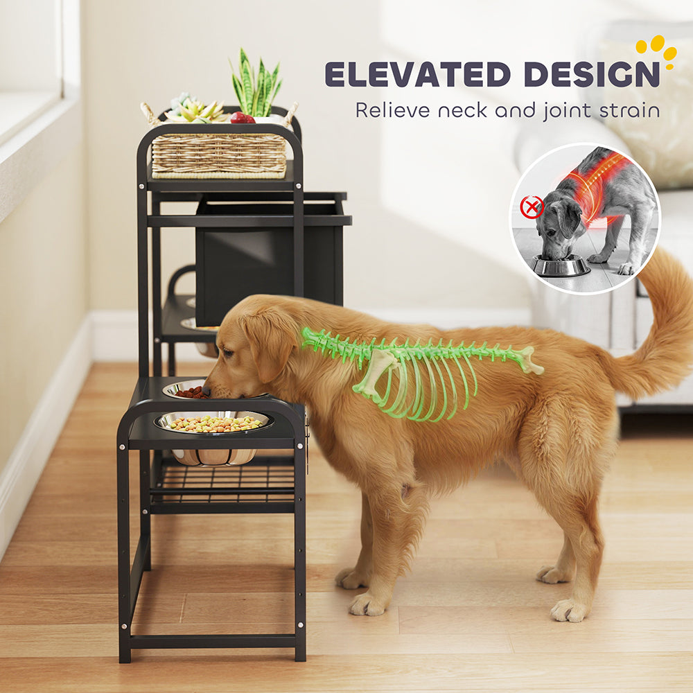 3 Height Adjustable Dog Bowl Stand Oxford Fabric With Features Four  Bowls, Toy Bin Basket