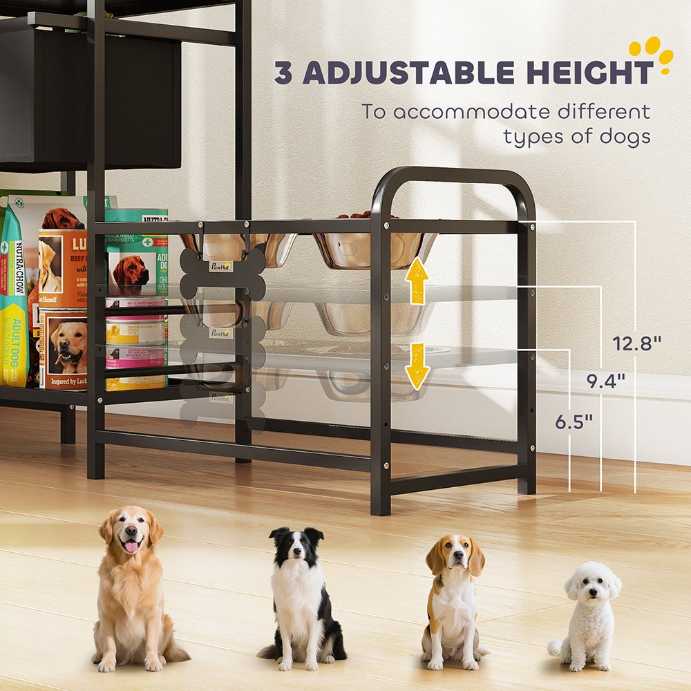 3 Height Adjustable Dog Bowl Stand Oxford Fabric With Features Four  Bowls, Toy Bin Basket