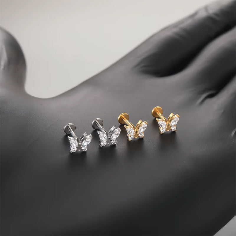 Butterfly Whisper 1 Pair Of Women's Earrings, Butterfly Shaped Earrings, Stainless Steel Zircon Earrings With Flowers, Crystal Clusters Blooming